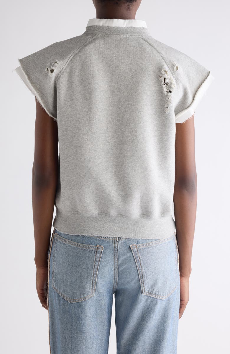Acne Studios Mixed Media Distressed Cap Sleeve Logo Graphic Sweatshirt, Alternate, color, Grey Melange