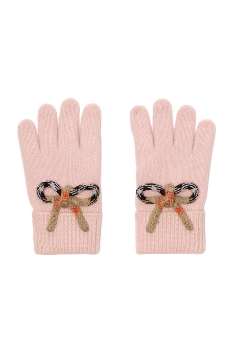 Check Bow Wool Cashmere Gloves, Main, color, Bouquet pink