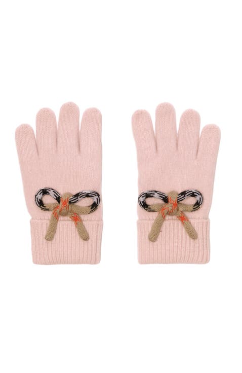 Check Bow Wool Cashmere Gloves