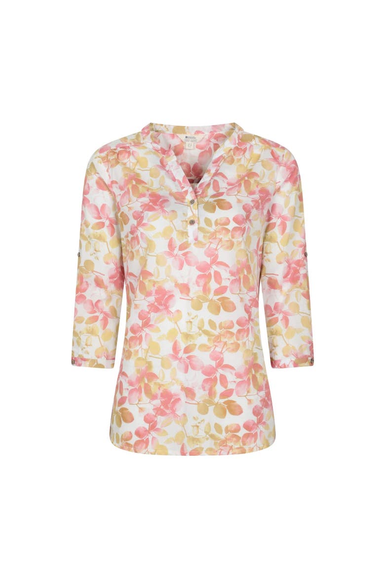 Petra Leaf Print 3/4 Sleeve Blouse, Main, color, Coral