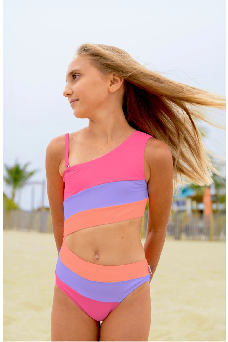 Stripe One Piece Swimsuit with Cutout, Alternate, color, Pink Multi