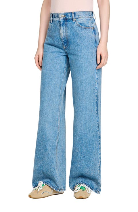 Faded wide straight-leg jeans