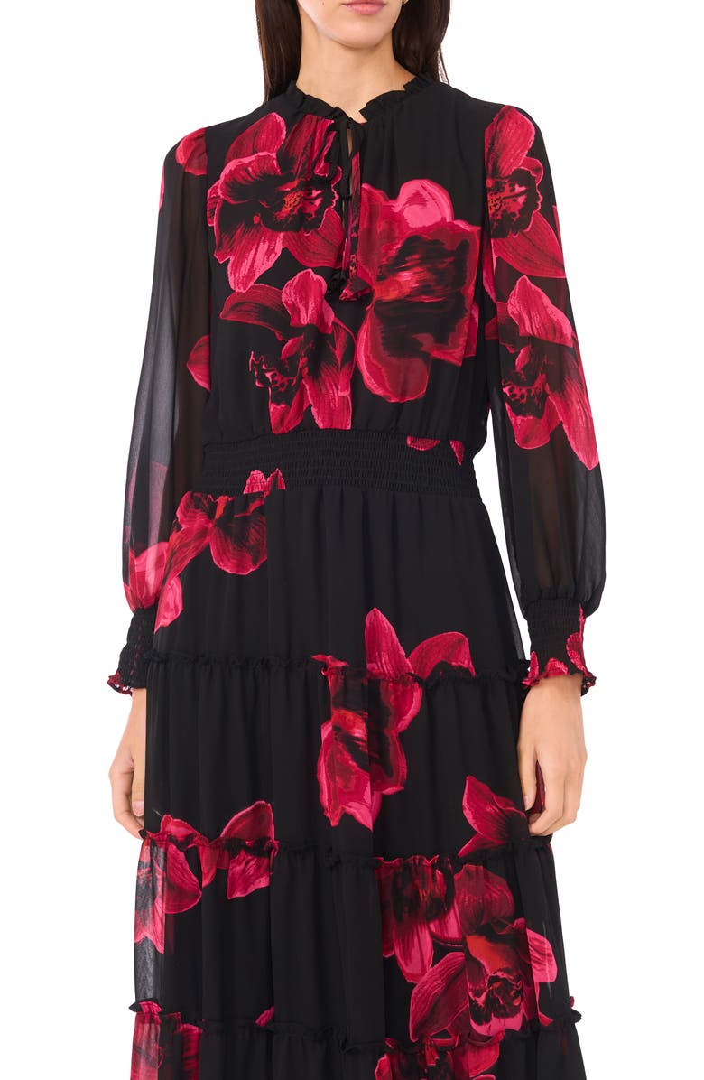 Halogen<sup>®</sup> Tie Neck Long Sleeve Maxi Dress, Alternate, color, Rich Black