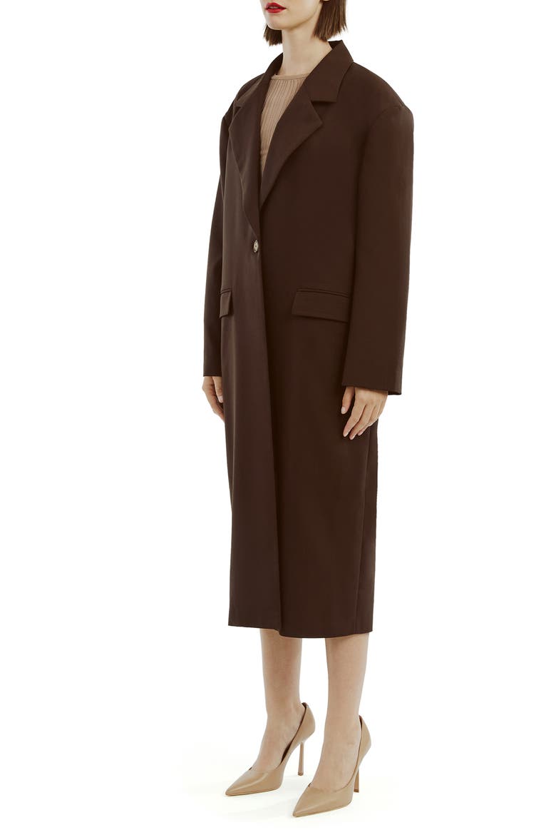 Maika Longline Coat, Alternate, color, DARK CHOCO