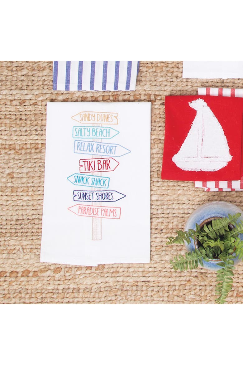 Beach Direction Sign Kitchen and Bathroom Embroidered Hand Towel, Alternate, color, Blue