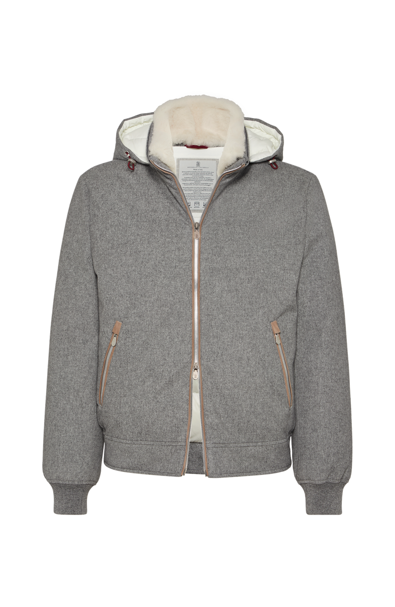 Brunello Cucinelli Down jacket with detachable hood, Main, color, Light Grey