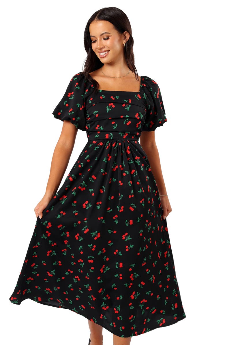 Petal & Pup Chlo Puff Sleeve Midi Sundress, Alternate, color, Cherry Print