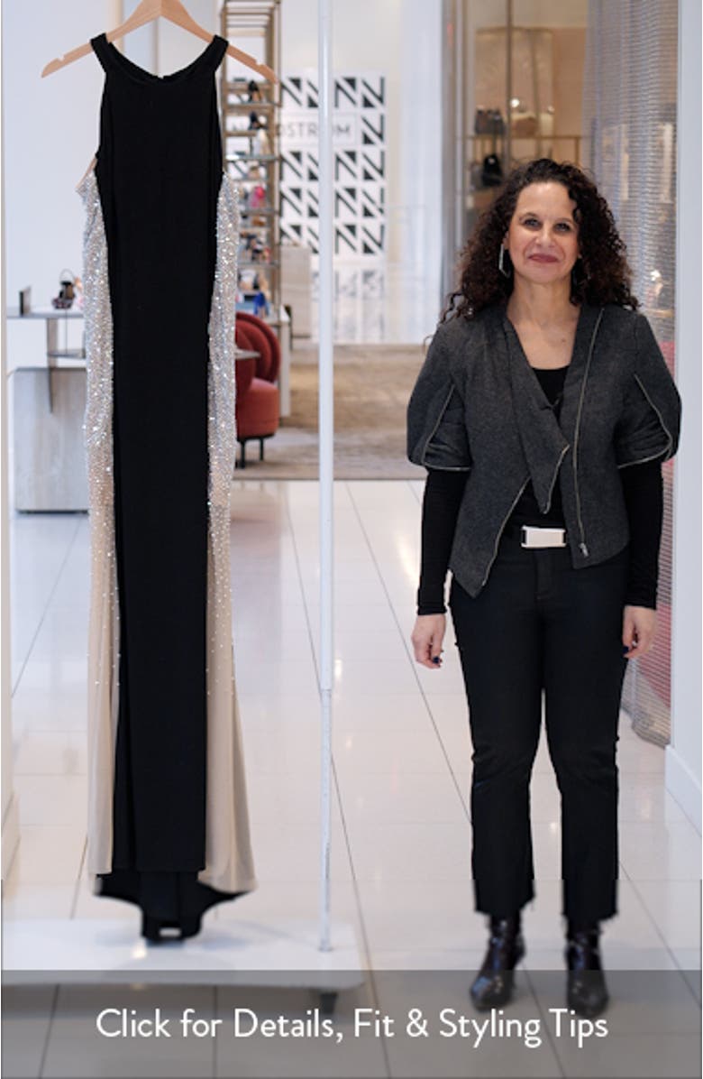 Beaded Mesh Detail Sleeveless Sheath Gown, sales video thumbnail