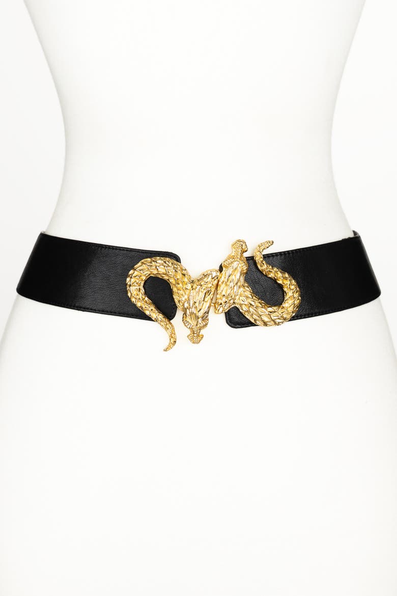 Dragon Buckle Leather Belt, Main, color, Black