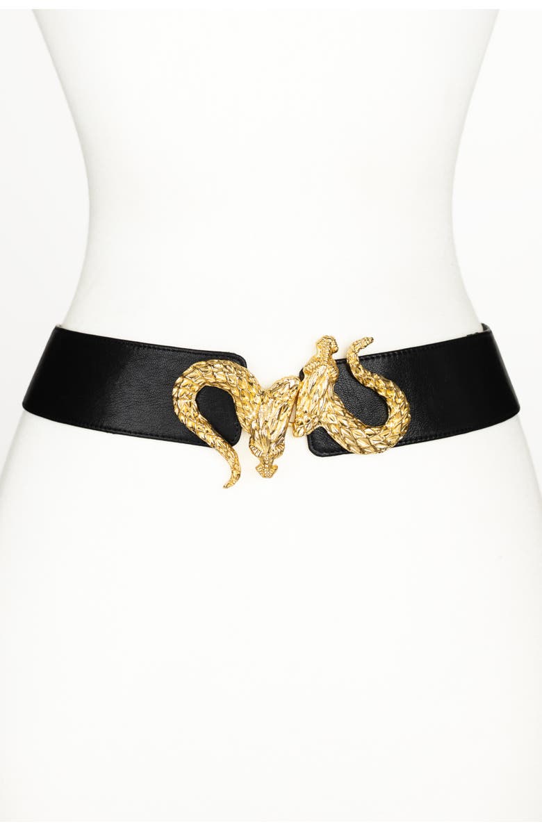 Raina Belts Dragon Buckle Leather Belt, Main, color, Black