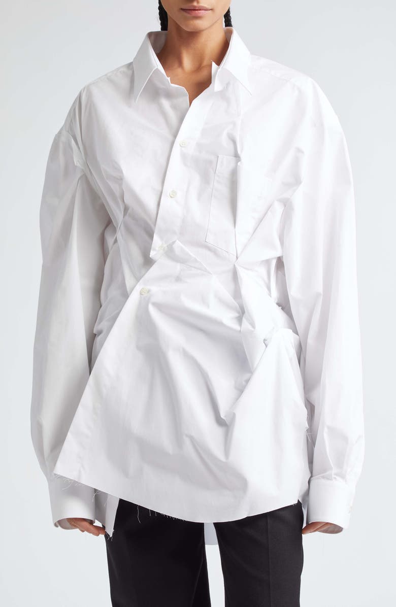 Maison Margiela Oversize Décortiqué Raw Hem Button-Up Shirt, Main, color, 