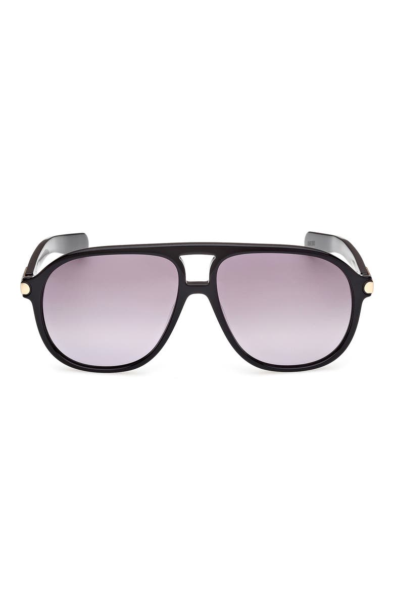 58mm Pilot Sunglasses, Main, color, SHINY BLACK / GRADIENT SMOKE
