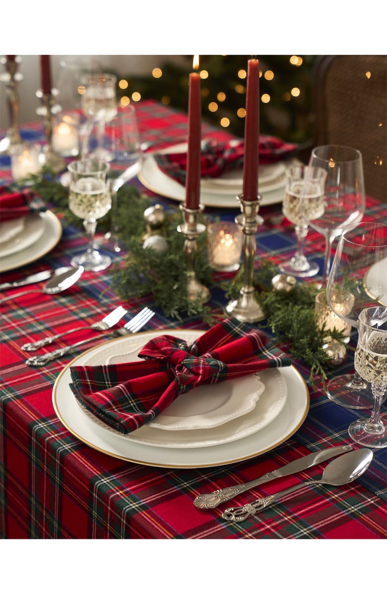 Petite Plume Imperial Tartan Plaid Tablecloth, Alternate, color, Red