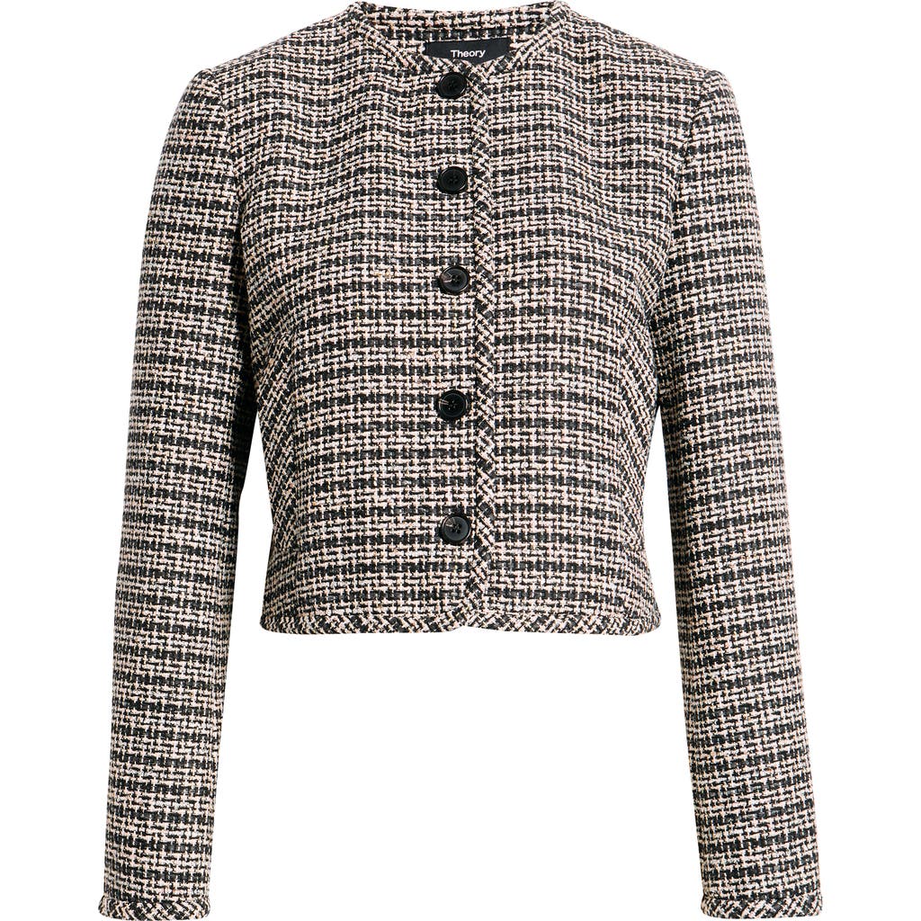Theory Woven Tweed Cardigan Jacket In Gray