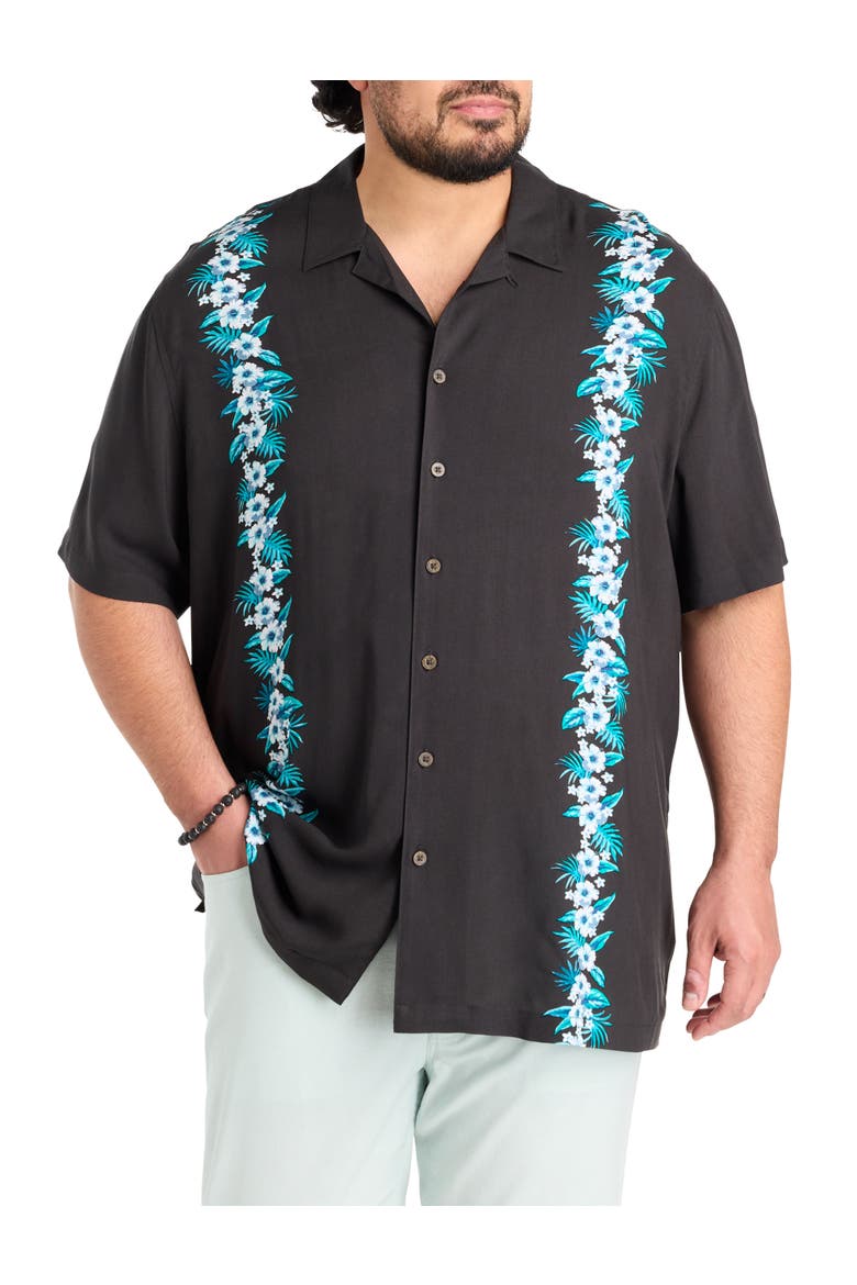 Big & Tall Floral Striped Sport Shirt, Main, color, BLACK