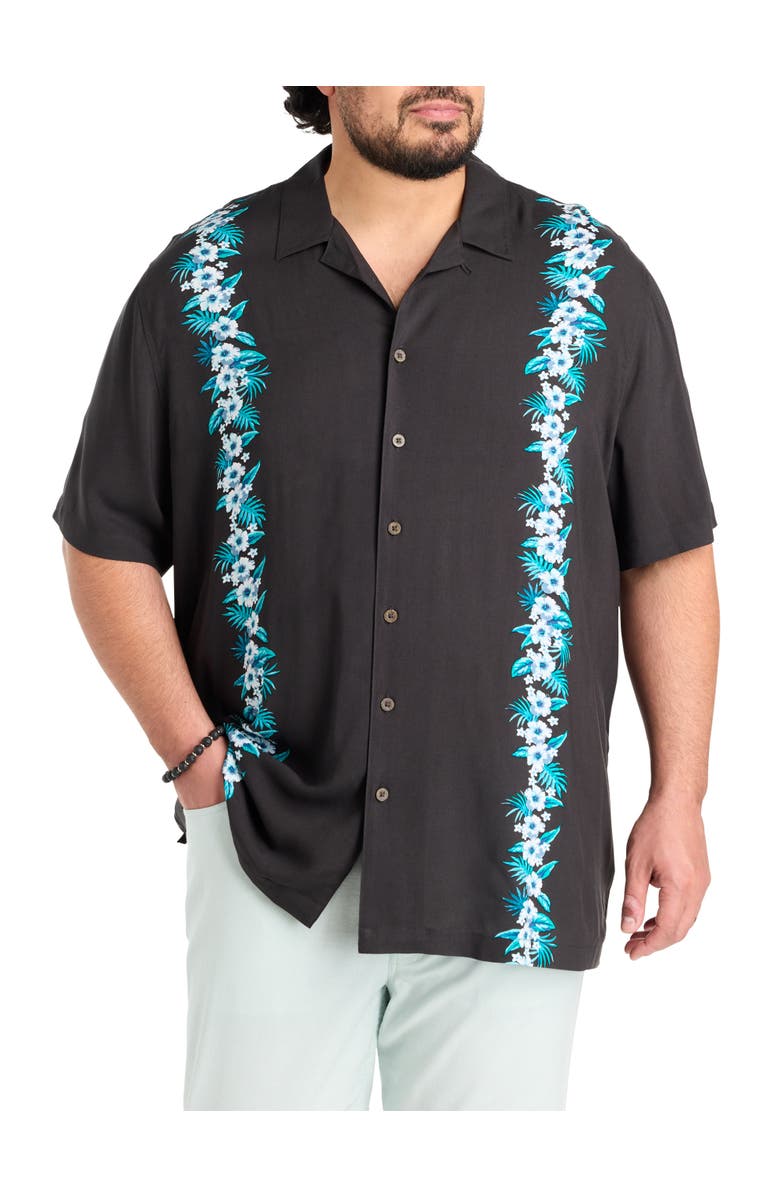 Oak Hill by DXL Big & Tall Floral Striped Sport Shirt, Main, color, Black