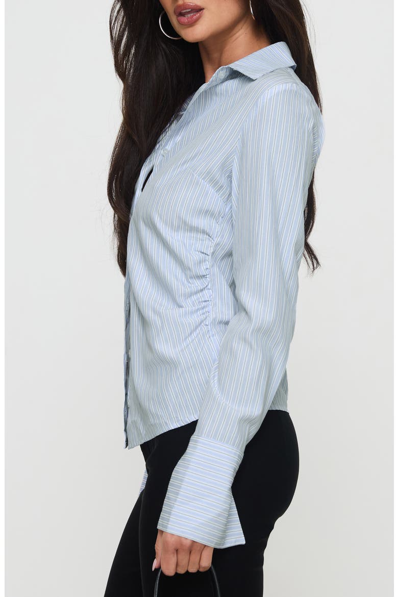 Rush Hour Stripe Shirred Button-Up Shirt, Alternate, color, BLUE STRIPE