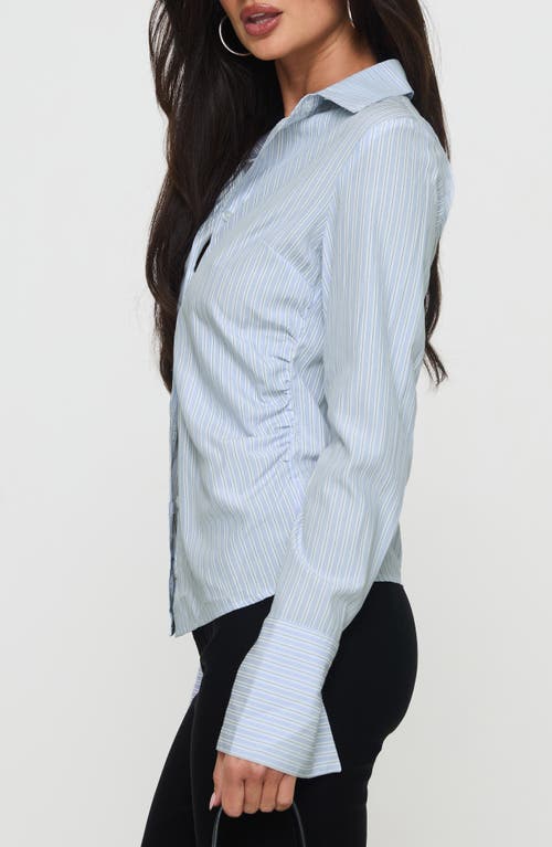 Princess Polly Rush Hour Stripe Shirred Button-up Shirt In Blue