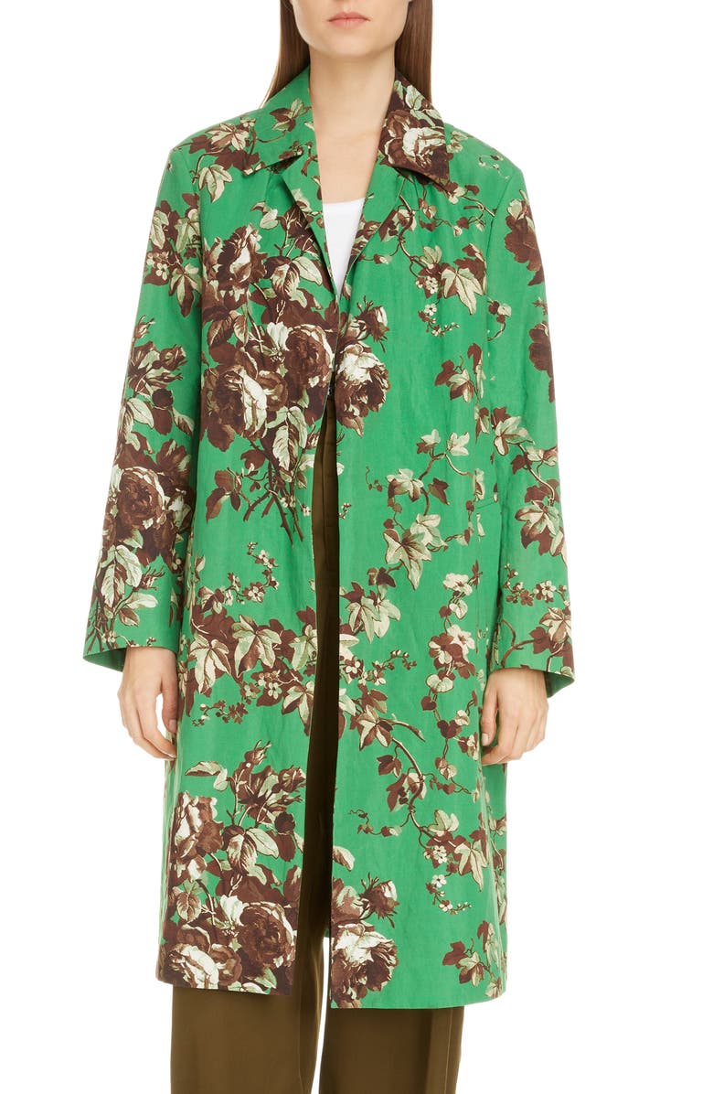 Dries Van Noten Rolta Floral Metallic Cotton Blend Coat, Main, color, 