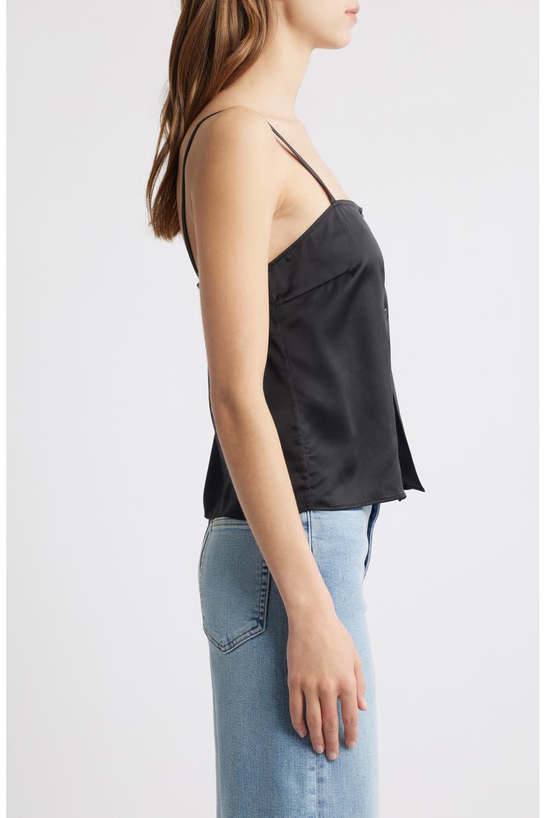 Split Front Crop Silk Camisole, Alternate, color, BLACK