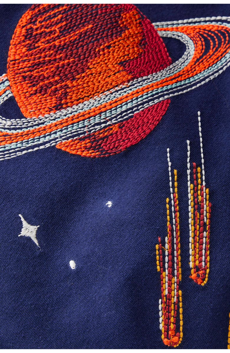 Boden Kids' Embroidered Glow in the Dark Cotton T-Shirt, Alternate, color, College Navy Space