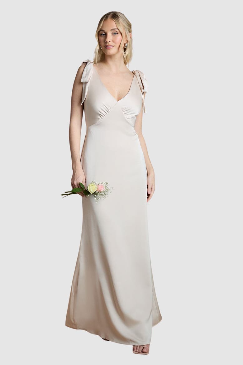V-Neck Crepe Maxi Dress, Main, color, Champagne
