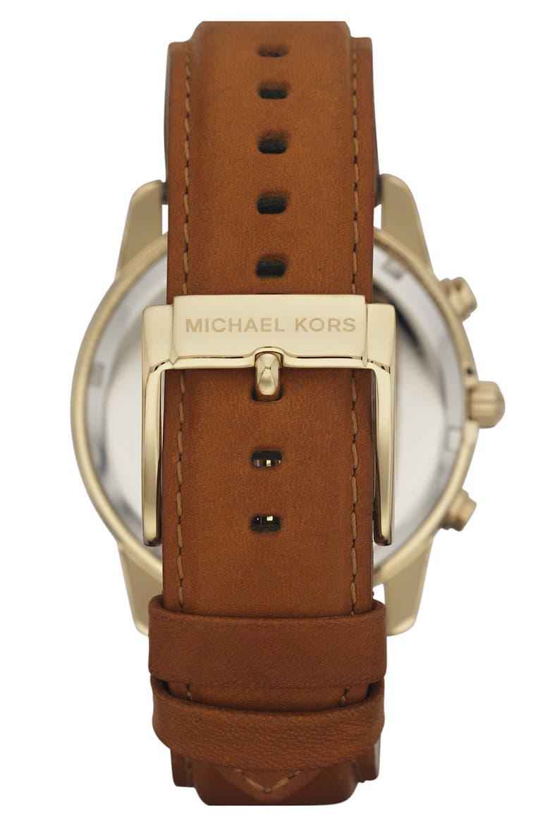 Michael Kors Chronograph Leather Strap Watch, 41mm, Alternate, color, GOLD/ BROWN