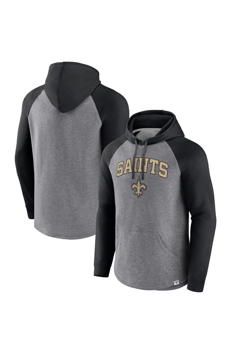 FANATICS Men's Fanatics Branded Heathered Gray/Black New Orleans Saints By Design Raglan Pullover Hoodie, Main, color,