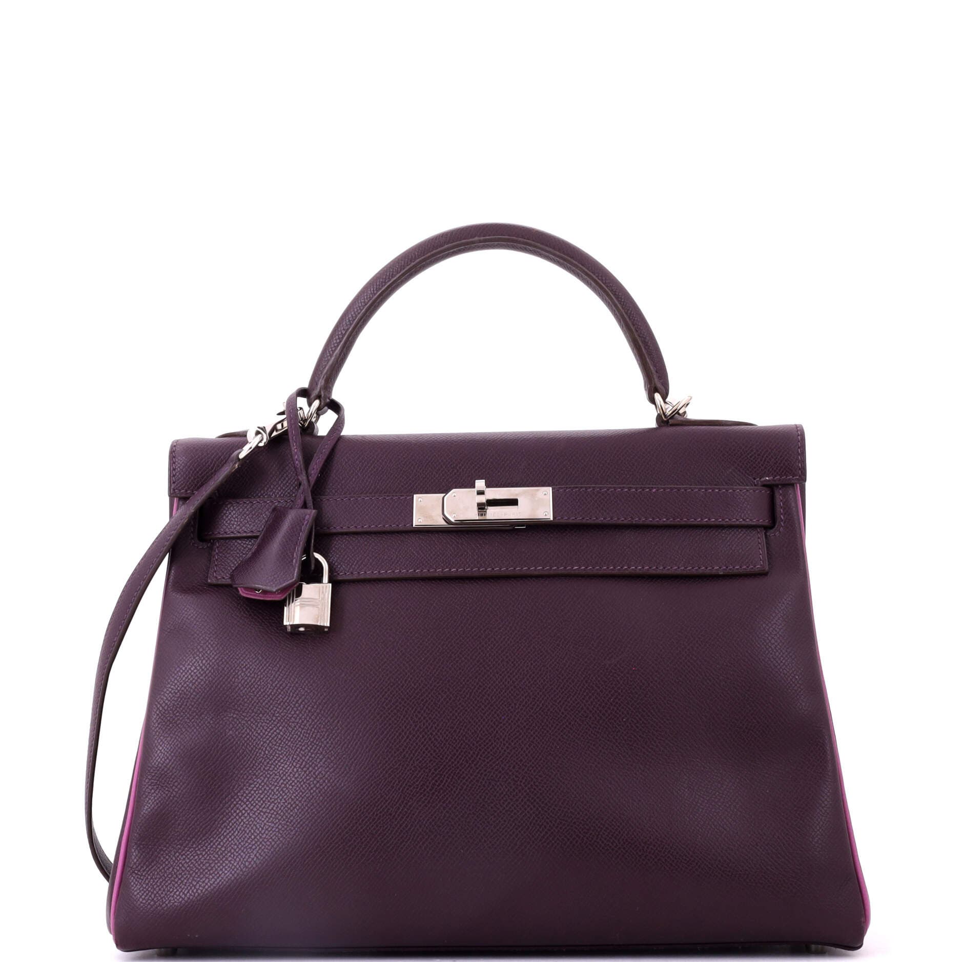 Pre-Owned Hermes Kelly Handbag Bicolor Epsom with Palladium Hardware 32, Main, color, Bicolor-Raisin/Cyclamen