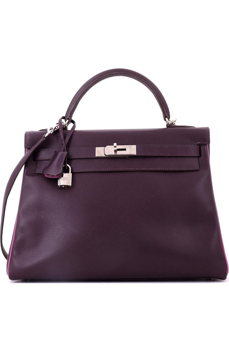 Pre-Owned Hermes Kelly Handbag Bicolor Epsom with Palladium Hardware 32, Main, color, Bicolor-Raisin/Cyclamen
