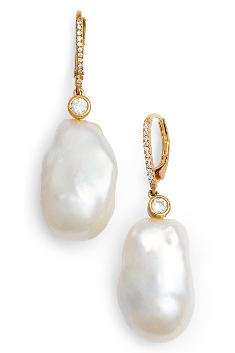 Baroque Pearl Earrings, Main, color, GOLD/ BAROQUE PEARL/ WHITE CZ