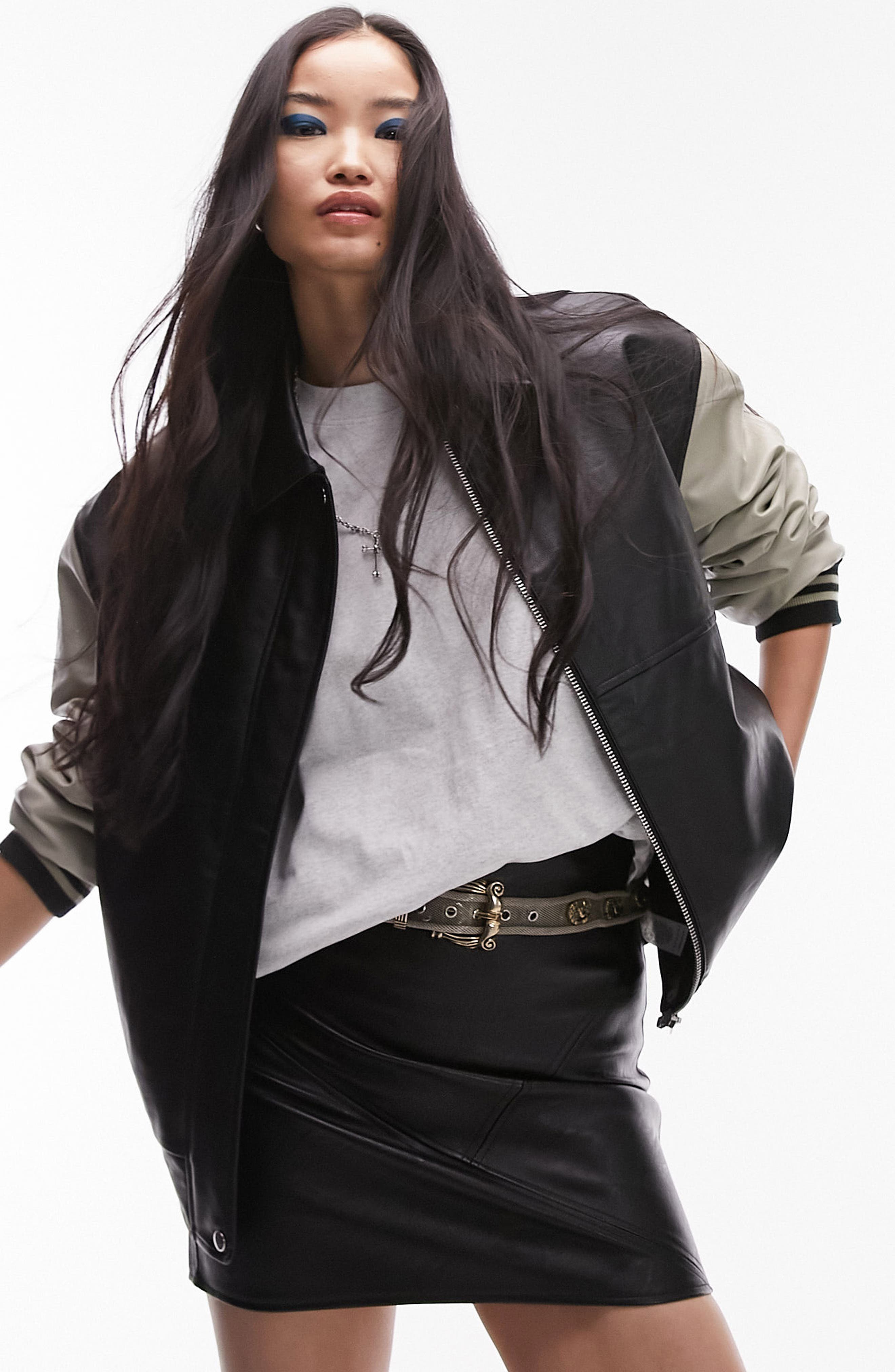 Varsity Faux Leather Bomber Jacket