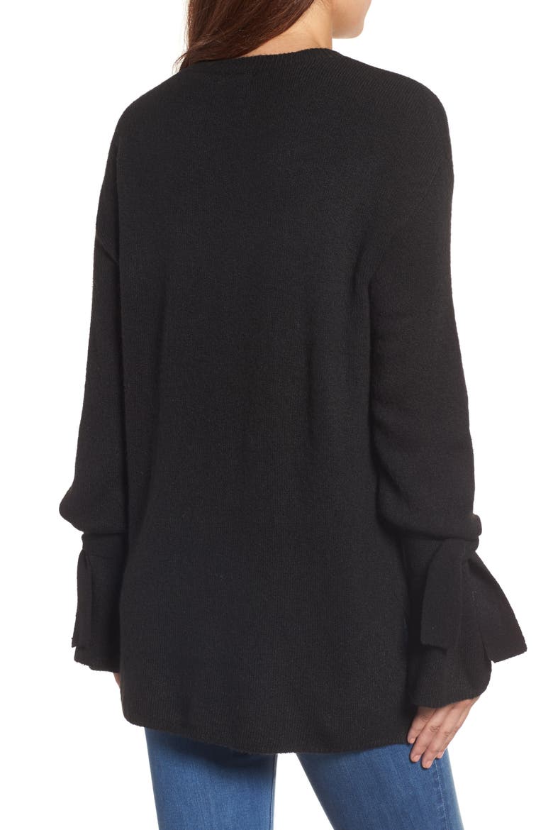 Tie Bell Sleeve Sweater, Alternate, color, BLACK