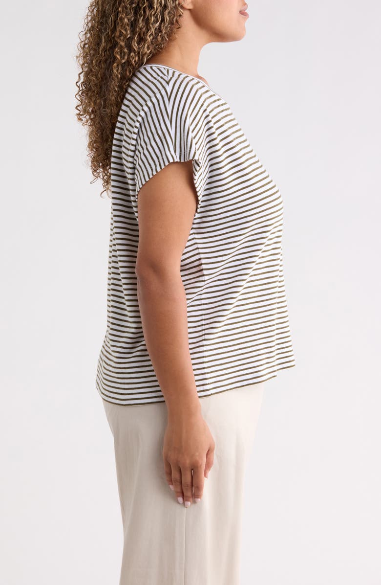 Eileen Fisher Stripe Crewneck Organic Cotton Top, Alternate, color, Olive
