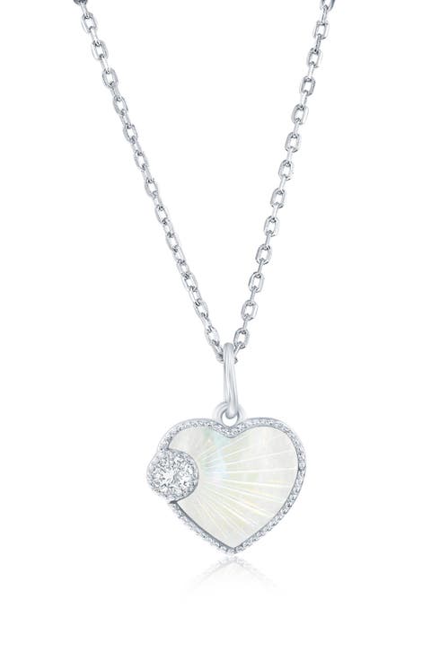 Cubic Zirconia & Mother-of-Pearl Heart Pendant Necklace