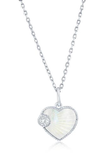 Simona Cubic Zirconia & Mother-of-pearl Heart Pendant Necklace In Silver