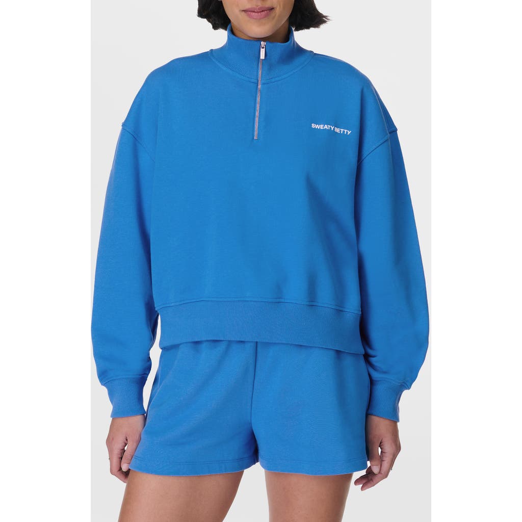 Sweaty Betty Womens Revive Half-zip Cropped Stretch-jersey Sweatshirt Tidal Blue In Tidal Blue