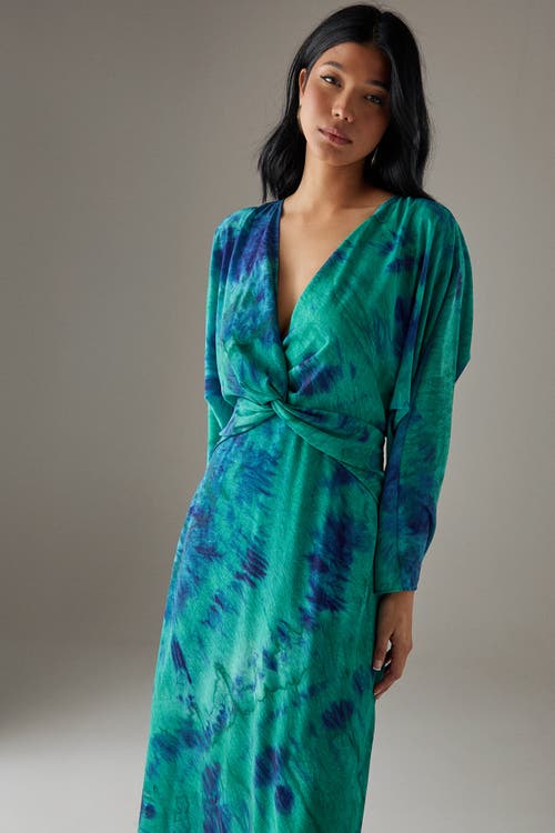 Warehouse Chiffon Wrap Knot Front Maxi Dress In Green