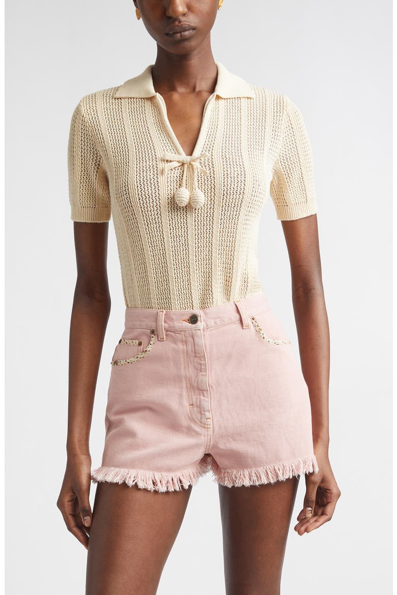 Cherryfic Open Knit Polo Sweater, Main, color, IVORY