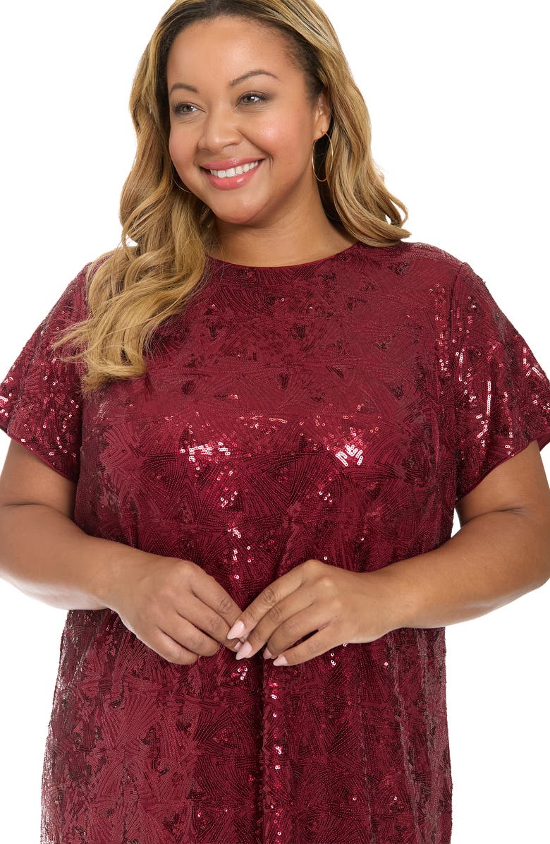 London Times Sequin T-Shirt Dress, Alternate, color, Wine