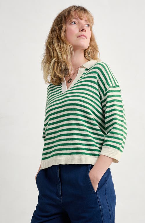 Seasalt Cornwall Gwnynver Stripe Cotton & Linen Sweater In Green