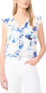 Halogen® Floral Ruffle Trim Flutter Sleeve Top