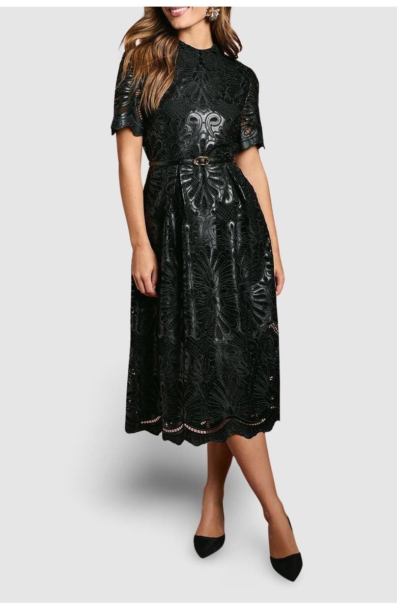 Coast PU Lace Midi Dress, Alternate, color, Black
