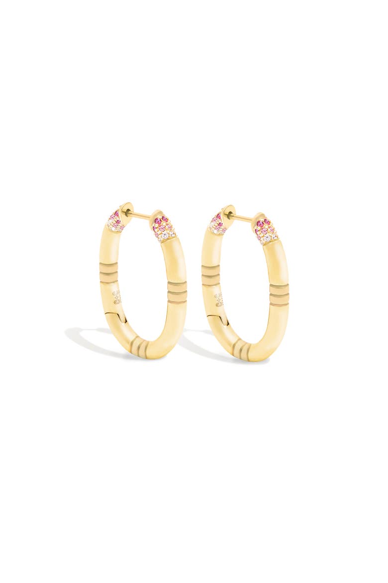Crew Oval Small Hoop Earring - Pink Sapphire & Diamond, Main, color, Diamond, Sapphire- Gold