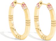Campbell + Charlotte Crew Oval Small Hoop Earring - Pink Sapphire & Diamond