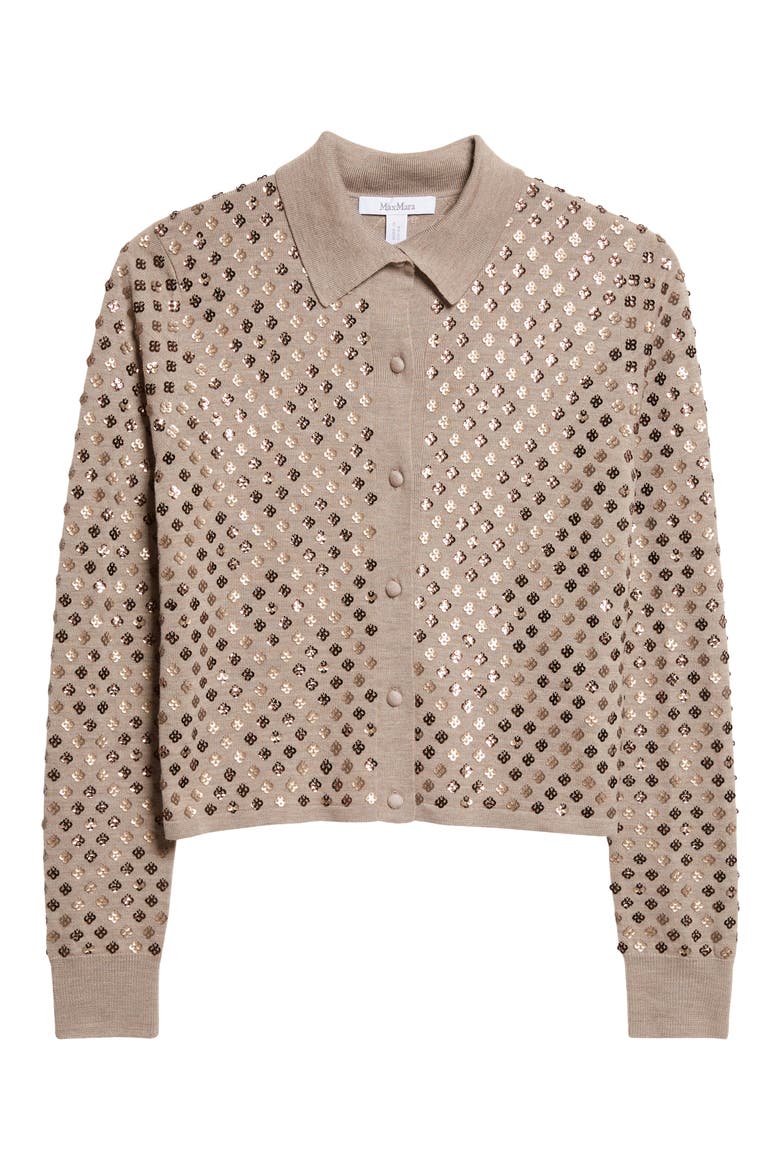 Ragno Sequin Embellished Virgin Wool Cardigan, Alternate, color, LIGHT BROWN