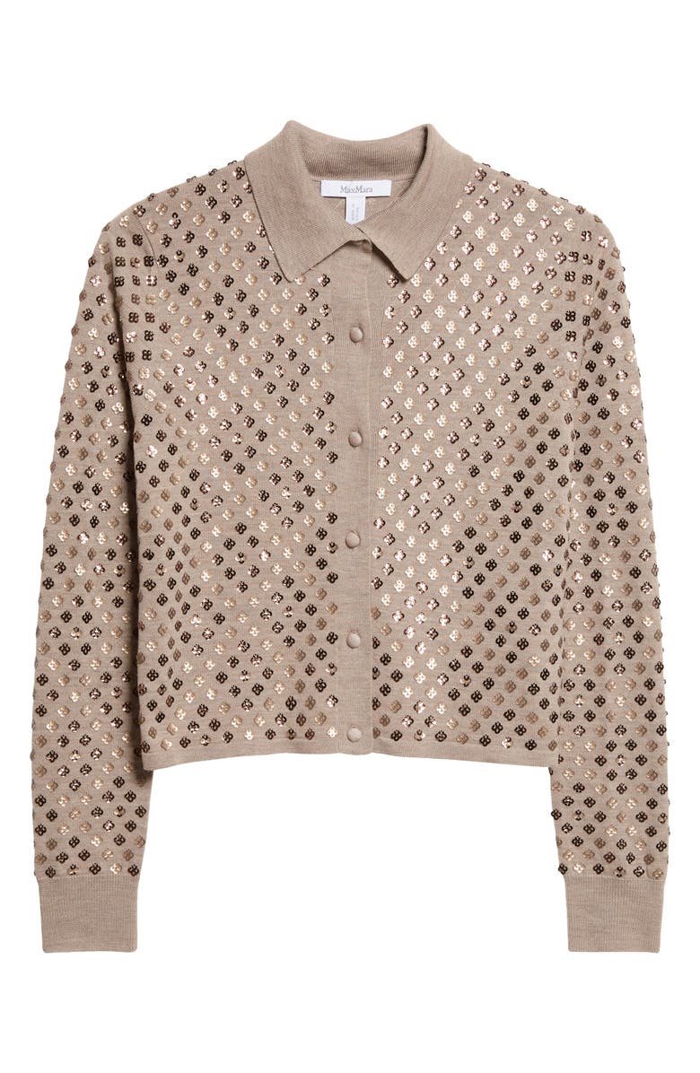 Max Mara Ragno Sequin Embellished Virgin Wool Cardigan, Alternate, color, Light Brown