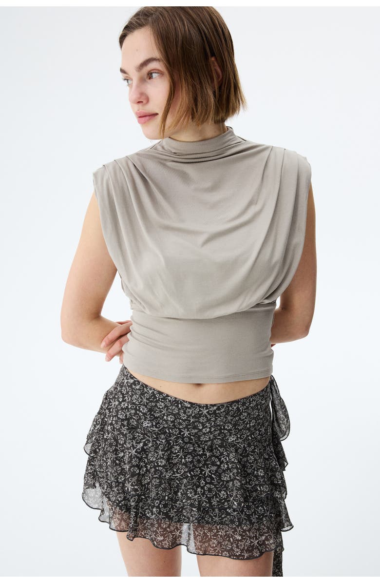H&M Draped-panel Tiered Skirt, Main, color, Dark Gray/Floral
