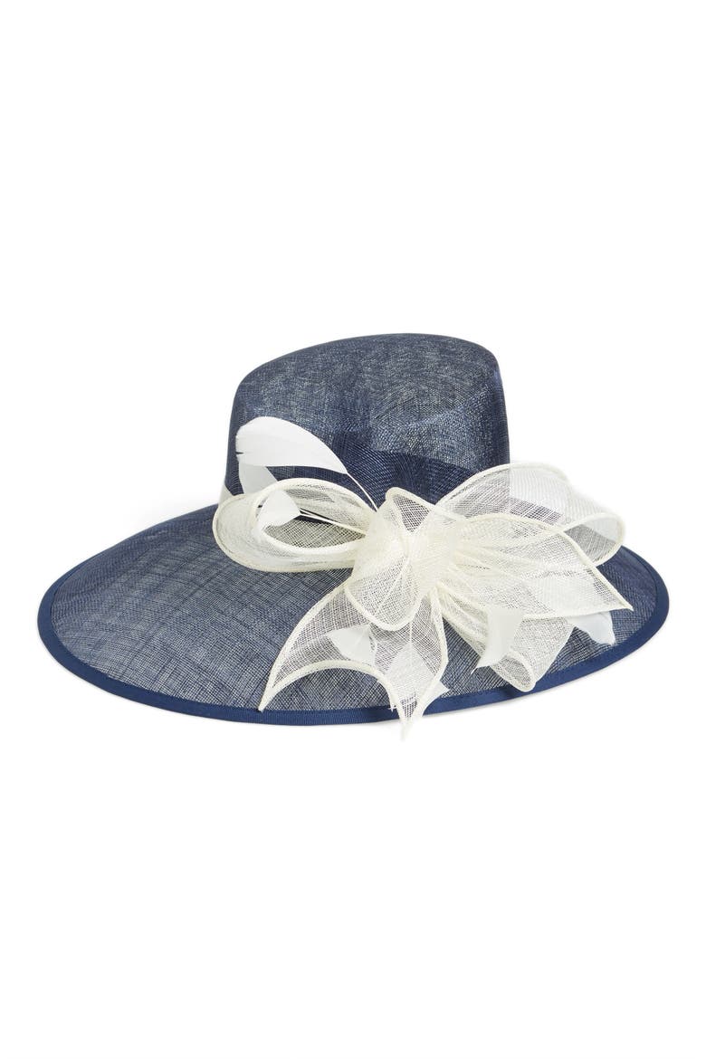 Asymmetrical Sinamay Derby Hat, Main, color, NAVY- COMBO
