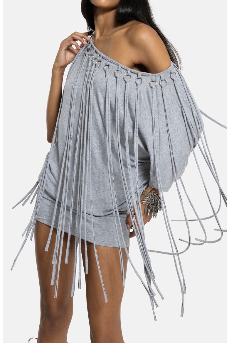 Ophidian Fringe Jersey Minidress, Alternate, color, STONE